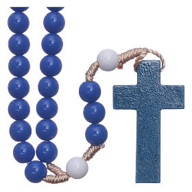 Rosary in blue plastic and white pater with silk setting 7,5 mm