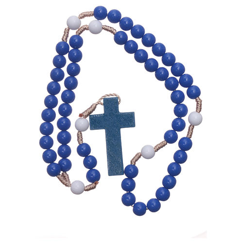 Rosary in blue plastic and white pater with silk setting 7,5 mm 4