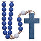 Rosary in blue plastic and white pater with silk setting 7,5 mm s1