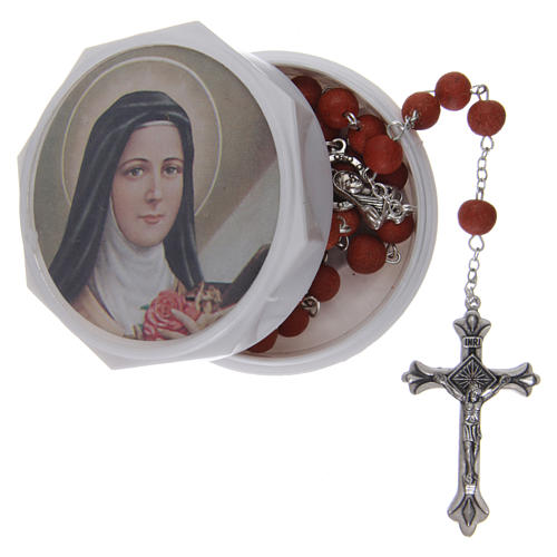 Rosary with rose petal grains 4x5 mm, Saint Therese 5