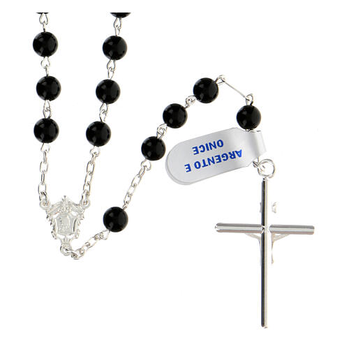 Rosary, 925 silver and onyx, 6mm 2