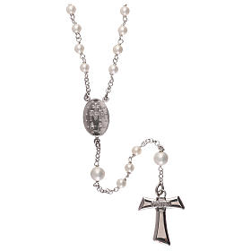 Rosenkranz MATER mit weißen Perlen auf einer Silber-Kette und mit Tau-Kreuz