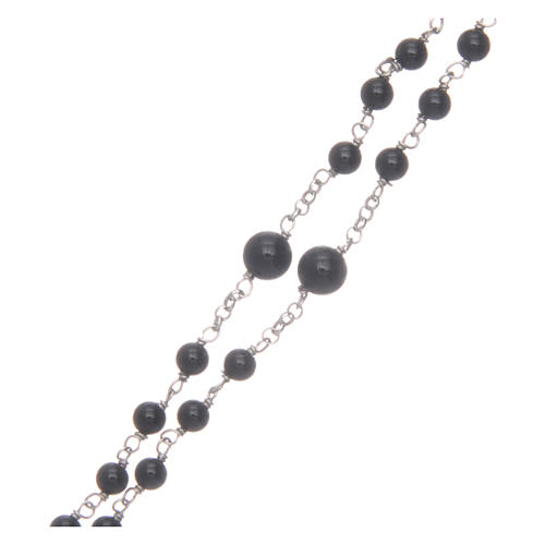 Silver rosary with black freshwater pearls and tau cross, MATER 3