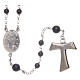 Silver rosary with black freshwater pearls and tau cross, MATER s2
