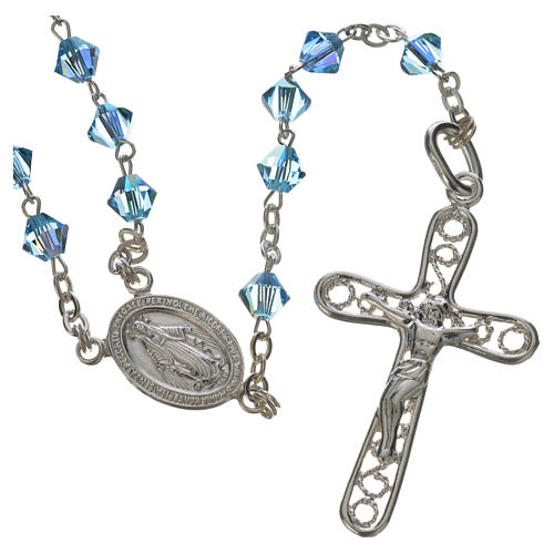 Rosary beads in silver and strass 0,2in aqua 1