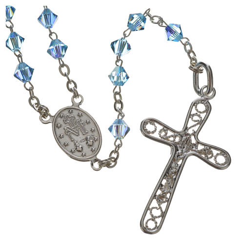 Rosary beads in silver and strass 0,2in aqua 2