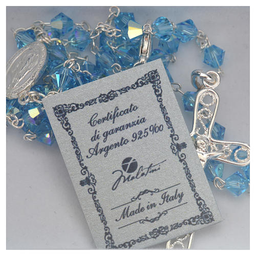 Rosary beads in silver and strass 0,2in aqua 5