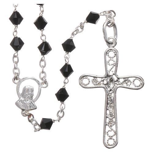 Rosary beads in silver and strass 0,2in black 7