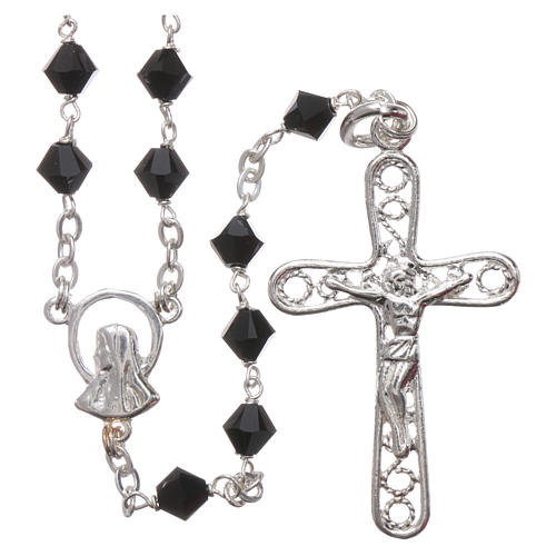 Rosary beads in silver and strass 0,2in black 6