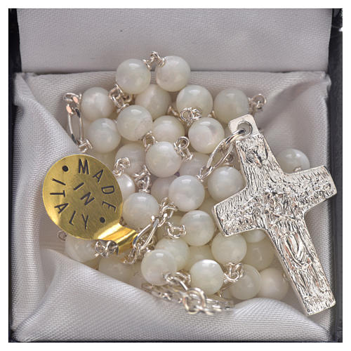 Rosary beads in sterling silver and mother-of-pearl, Pope Franci 5