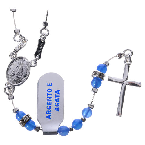 Rosary beads in 925 silver and blue agate, Miraculous Medal 1