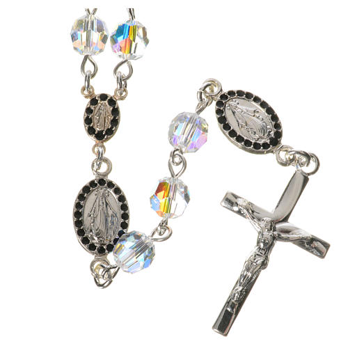 Rosary beads in 925 silver, transp strass, Miraculous Medal 1