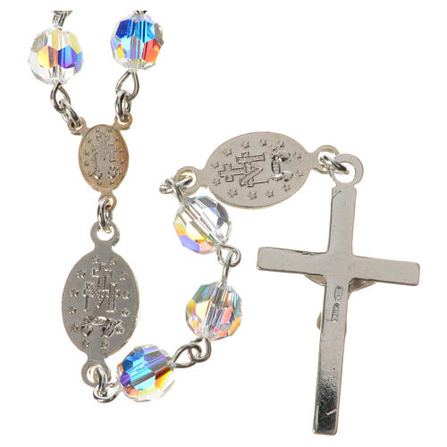 Rosary beads in 925 silver, transp strass, Miraculous Medal 2