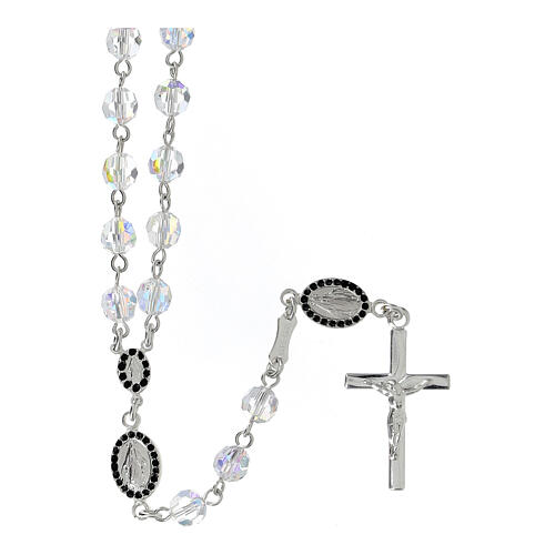 Rosary beads in 925 silver, transp strass, Miraculous Medal 1