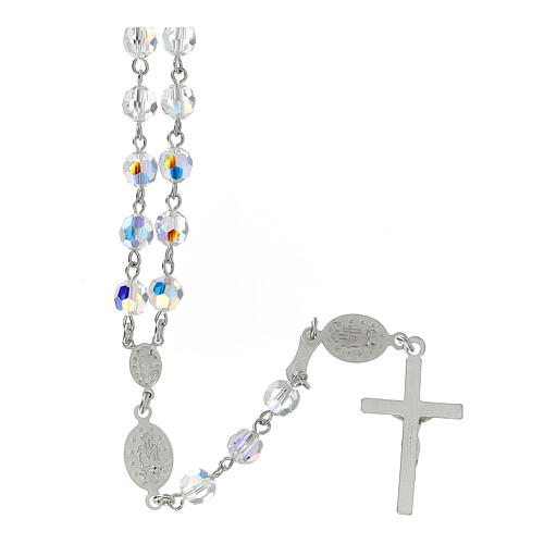 Rosary beads in 925 silver, transp strass, Miraculous Medal 2