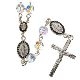Rosary beads in 925 silver, transp strass, Miraculous Medal
