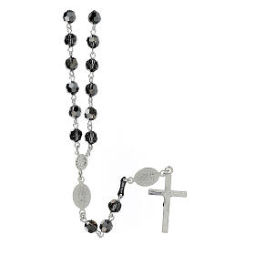 Rosary beads in 800 silver, black strass, Miraculous Medal