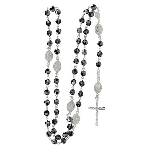 Rosary beads in 800 silver, black strass, Miraculous Medal 4