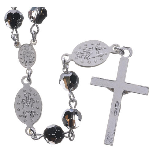 Rosary beads in 800 silver, black strass, Miraculous Medal 2