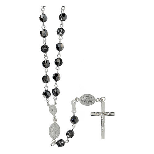 Rosary beads in 800 silver, black strass, Miraculous Medal 1