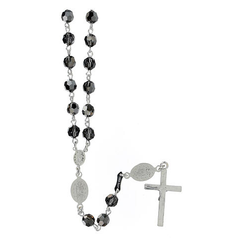 Rosary beads in 800 silver, black strass, Miraculous Medal 2