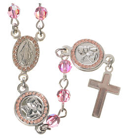 Rosary beads in 800 silver pink  strass, Guardian Angel