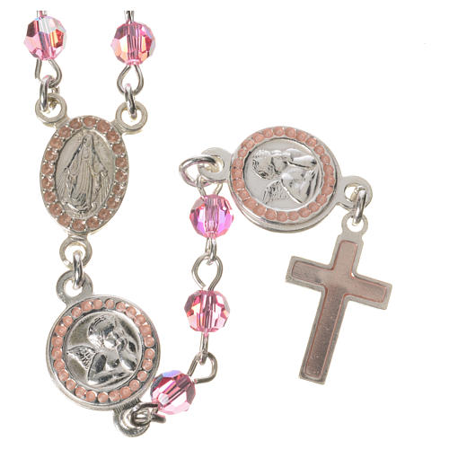 Rosary beads in 800 silver pink  strass, Guardian Angel 1