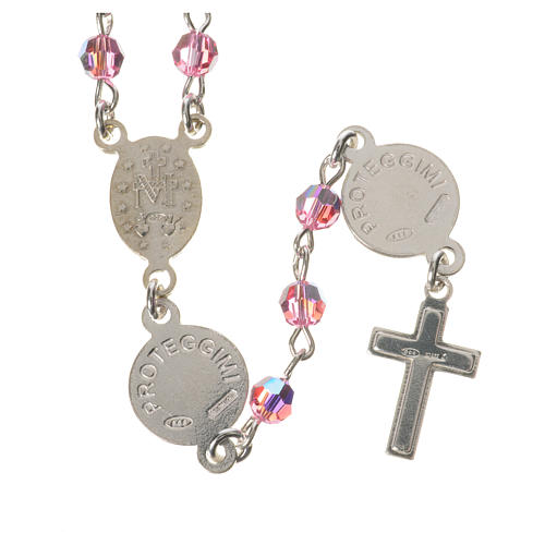 Rosary beads in 800 silver pink  strass, Guardian Angel 2