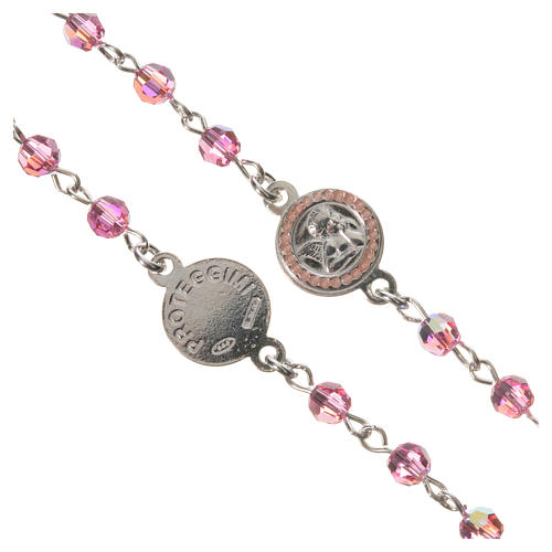 Rosary beads in 800 silver pink  strass, Guardian Angel 3