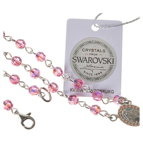Rosary beads in 800 silver pink  strass, Guardian Angel 5