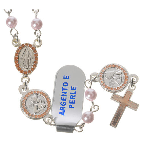Rosary beads in 800 silver pink glass pearl, Guardian Angel 1