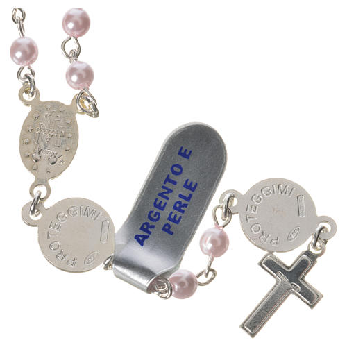 Rosary beads in 800 silver pink glass pearl, Guardian Angel 2