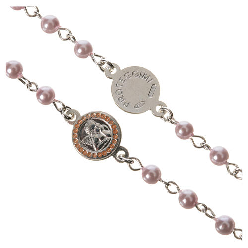 Rosary beads in 800 silver pink glass pearl, Guardian Angel 3