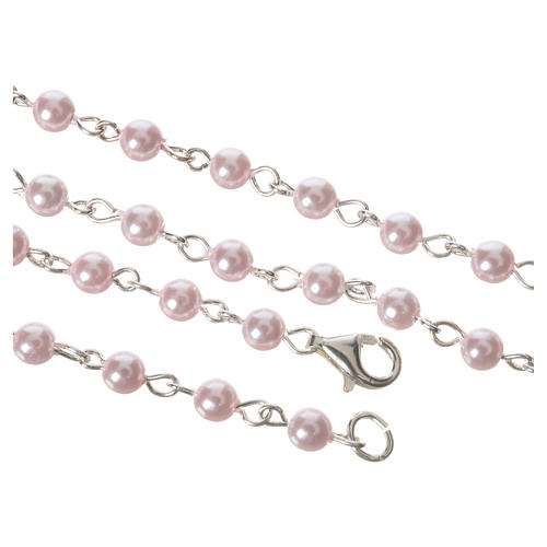 Rosary beads in 800 silver pink glass pearl, Guardian Angel 4