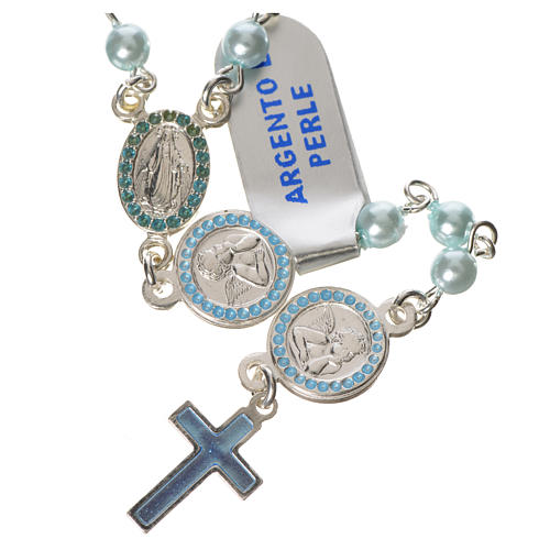 Rosary in 800 silver, light blue pearls and guardian angel 1