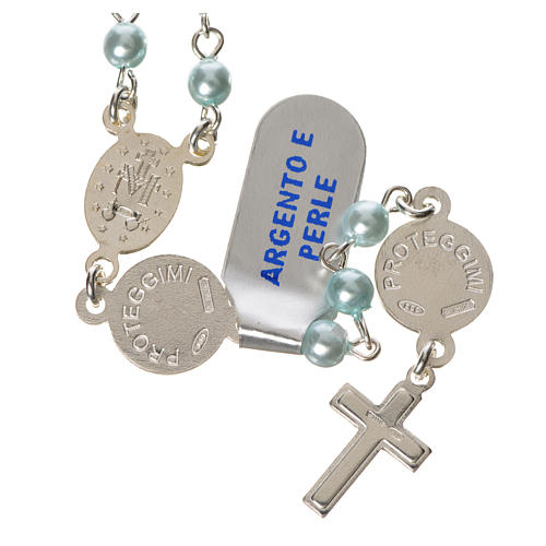 Rosary in 800 silver, light blue pearls and guardian angel 2