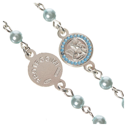 Rosary in 800 silver, light blue pearls and guardian angel 3