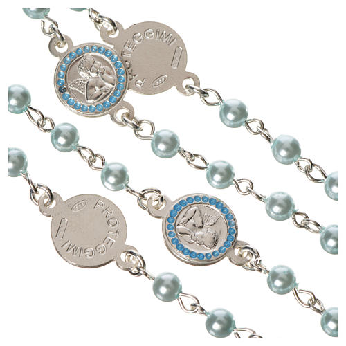 Rosary in 800 silver, light blue pearls and guardian angel 4
