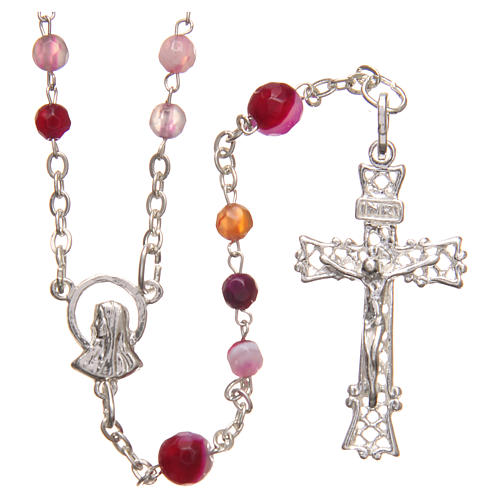 Rosary beads in Brazilian agate and sterling silver, 4mm fuchsia 1