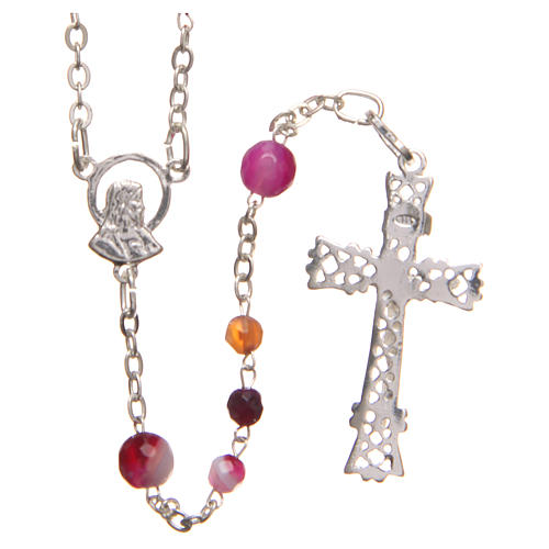 Rosary beads in Brazilian agate and sterling silver, 4mm fuchsia 2