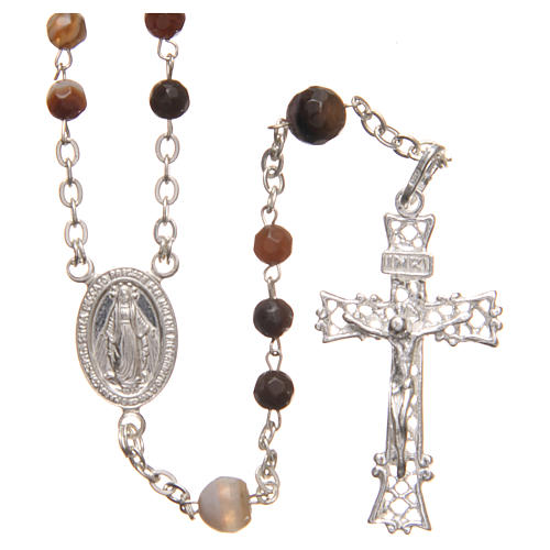 Rosary beads in Brazilian agate and sterling silver, 4mm brown 1