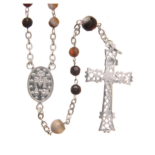 Rosary beads in Brazilian agate and sterling silver, 4mm brown 2