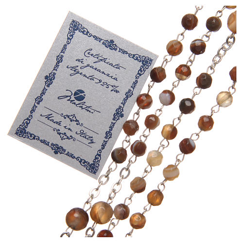 Rosary beads in Brazilian agate and sterling silver, 4mm brown 3