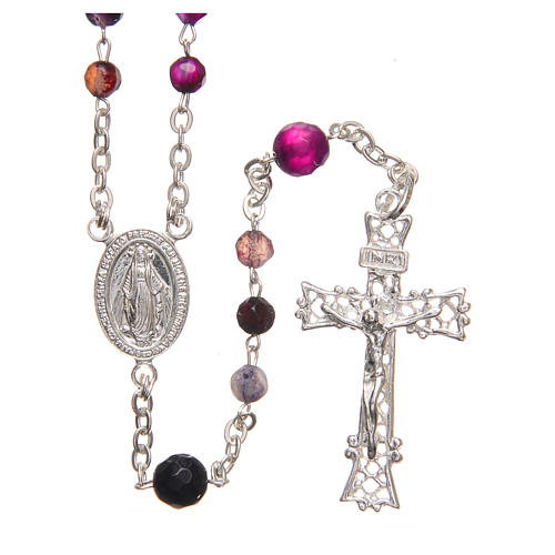 Rosary beads in Brazilian agate and sterling silver, 4mm purple 1