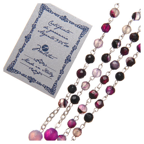 Rosary beads in Brazilian agate and sterling silver, 4mm purple 3