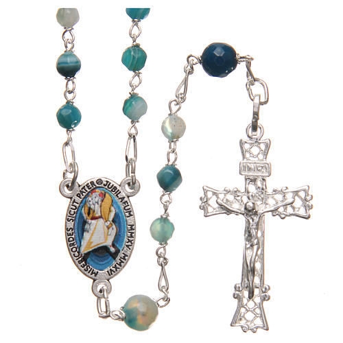 STOCK Rosary beads in Brazilian agate and sterling silver with Pope Francis 4mm light blue 1