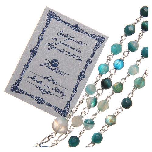 STOCK Rosary beads in Brazilian agate and sterling silver with Pope Francis 4mm light blue 3