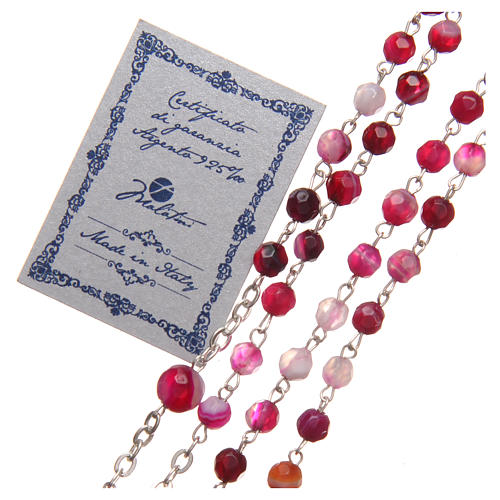STOCK Rosary beads in Brazilian agate and sterling silver with Pope Francis 4mm fuchsia 3