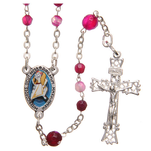 STOCK Rosary beads in Brazilian agate and sterling silver with Pope Francis 4mm fuchsia 1