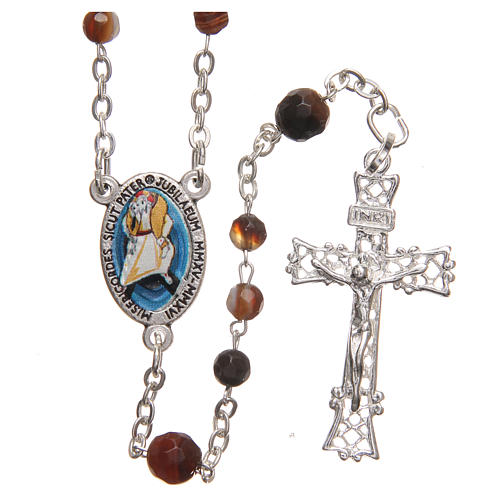 STOCK Rosary beads in Brazilian agate and sterling silver with Pope Francis 4mm brown 1